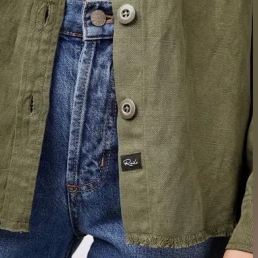 Rails Loren Military Shirt Jacket Olive Green Embroidered Patch Frayed Hem Small - Picture 4 of 12